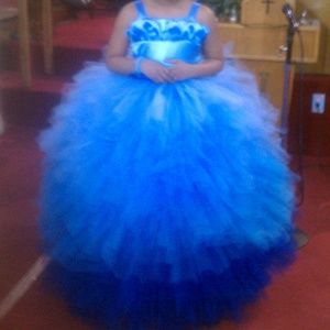 Satin & Tulle Blue Ombre Flower Girl Pageant Gown